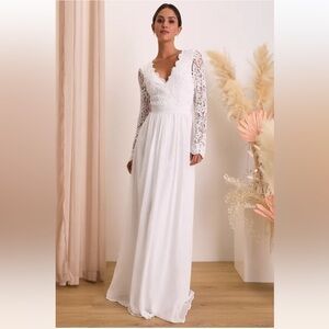 *NWOT* Lulus Awaken My Love White Long Sleeve Lace Maxi Dress Size Small
